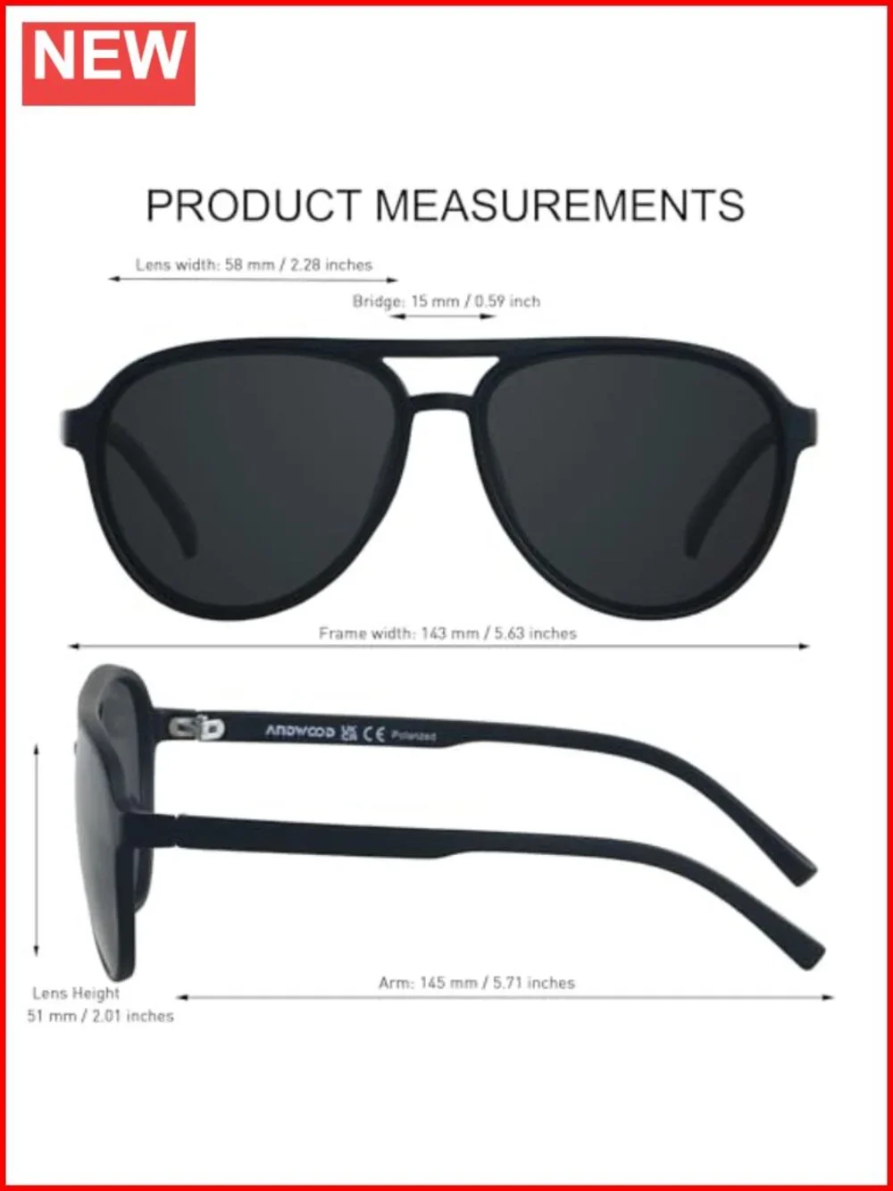 Retro Polarized Aviator Sunglasses, UV400, Square Frame, Unisex